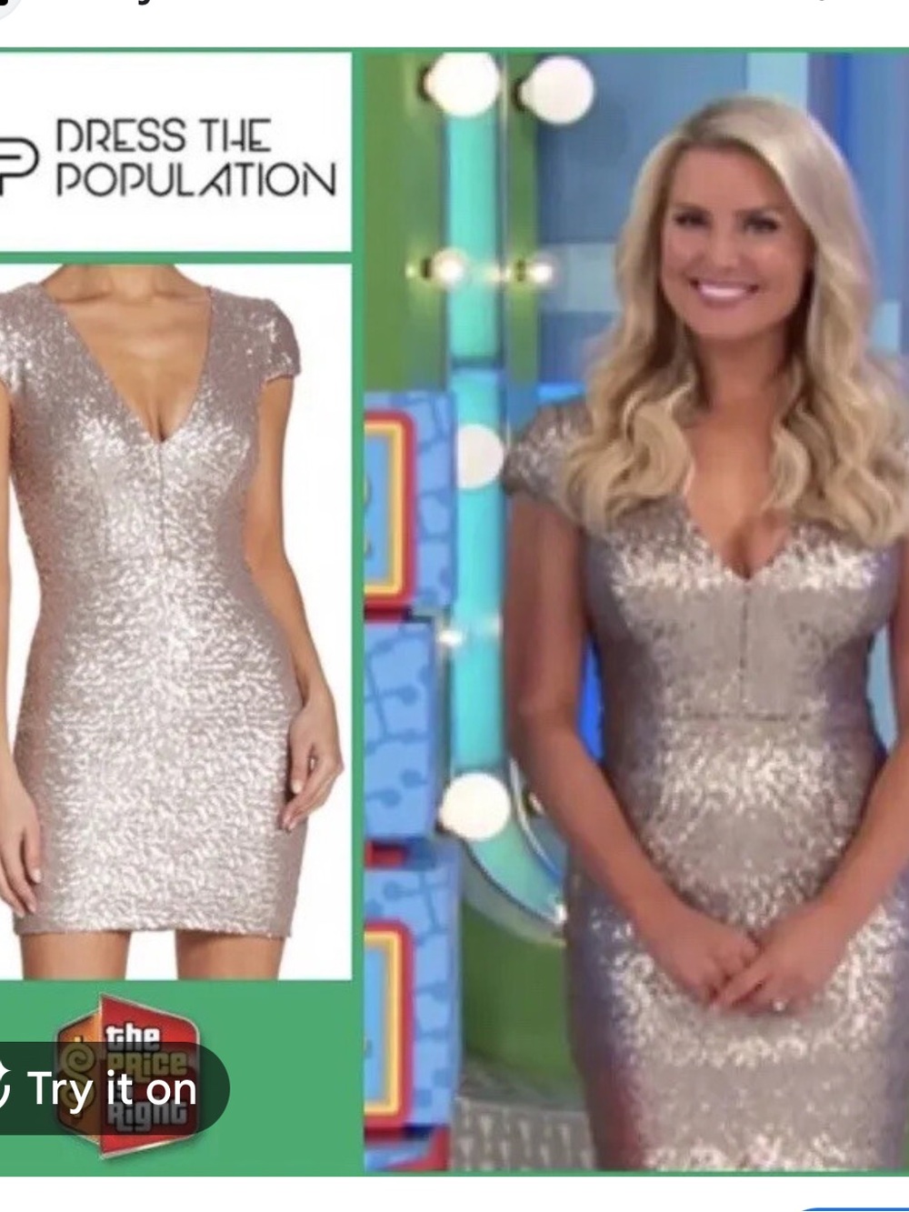Dress the Population🔥 Zoe  Silver Sequin V-Neck Cap Sleeve  Dress - Picture 4 of 10